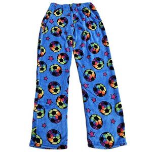 Girls' Plush Pajama Pants, Size Small, Colorful Soccer Balls Print